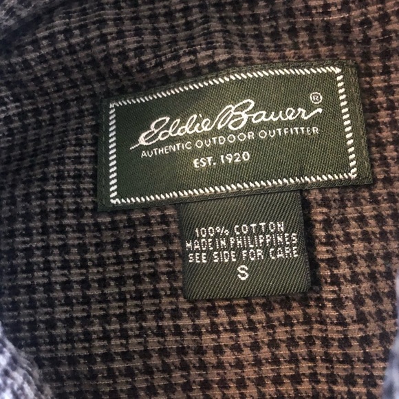 Eddie Bauer Men’s Brushed Corduroy Check LS Casual Shirt Sz. S Brown Black - Picture 4 of 4